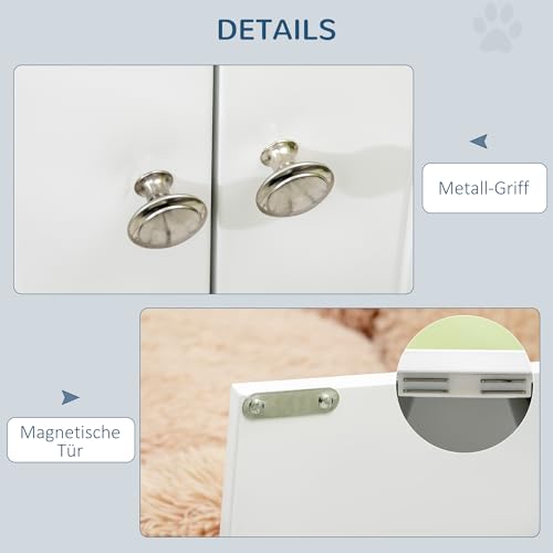 PawHut Hundenäpfe, Erhöhtes Futterstation mit 2 Edelstahlschüsseln, Hundenapfständer mit 44L Stauraum, Magnettüren, Fressnapf, Wassernapf für Große Hunde, Weiß