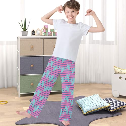 Boy's Pants Cactus Purple Blue Stripe Jogger Pants Elastic Waist Long Bottoms Trousers with Pockets 6-14 Years4