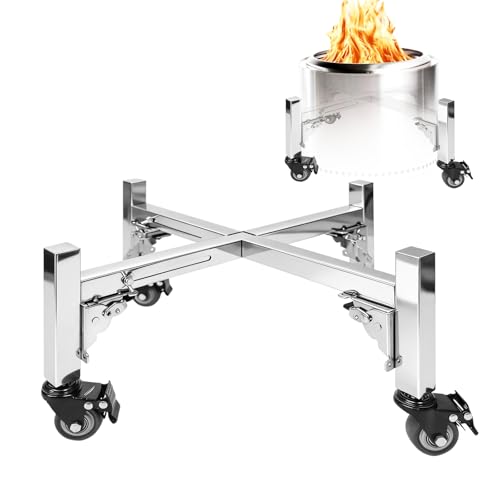 FORYEYC Expandable Fire Pit Stand for Solo Stove Ranger Bonfire & Yukon (18-28) - Heavy Duty Stainless Steel Stand with 360 Locking Wheels Portable Outdoor Firepit Base for Deck Patio & Camping