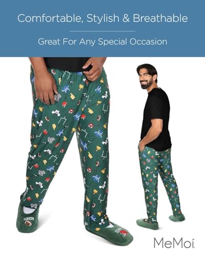 MeMoi Men's Touchdown Two Piece PJ Set in a Bag Turf Green S4