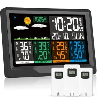 Wireless Weather Station with 3 Outdoor Sensors for Home, Garden, Bedroom