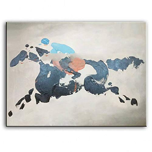 NGYJ Peinture À l'huile sur Toile Peinte À La Main,Art Mural Extra Large pour Salon Abstrait Bleu Cheval Cavalier Peinture À l'huile Peintures Modernes Peintes À La Main Oeuvre pour Une Décoration Mu Cover