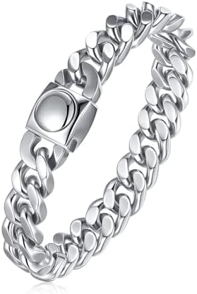 Thick Men's Stainless Steel Cuban Link Bracelet : 9/11mm-7.7/8.3/9.3inch Chunky Cuban Chains Bracelets for Men,Silver Curb Handchain Jewelry Accessory, Gift for Him,Son,Husband,Boyfriend,Birthday
