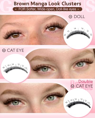 Image of Brown Wispy Lash Clusters Manga Eyelashes Clusters Natural Cluster Eyelash Extensions Fairy DIY Lash Extension Anime C Curl Waterproof Individual Eye Lashes