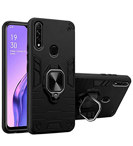 Image of Pikkme D5 Tough Armor Bumper Back Cover Case for Oppo A31 |Ring Holder & Kickstand in-Built (Black)