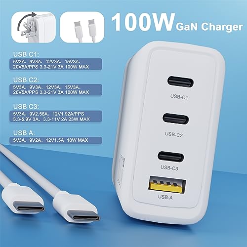 Mac Book Pro/Air Charger,100W GaN USB C Charger,4-Port PD USB Power Adapter,Fast Charging Station,for iPad,iPhone 15 14 13 12 Pro,Galaxy S23 Ultra,Steam Deck,Dell XPS,Google Pixelbook All USB C Device