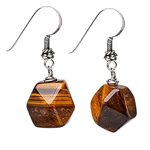 VN Jewelry Women’s Handmade Natural Gemstone and Sterling Silver Hook Dangle Drop Earrings Unique Shape Drop earrings for Women, ladies and Girls (Tiger’s eye)