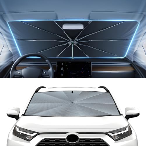 Image of Autorder Windshield Sun Shade Umbrella for 2019-2025 2026 Toyota RAV4 Accessories,Upgraded Ice Crystal Material,Easy Setup Umbrella Sunshade for Car Windshield,100% Sun Blocking