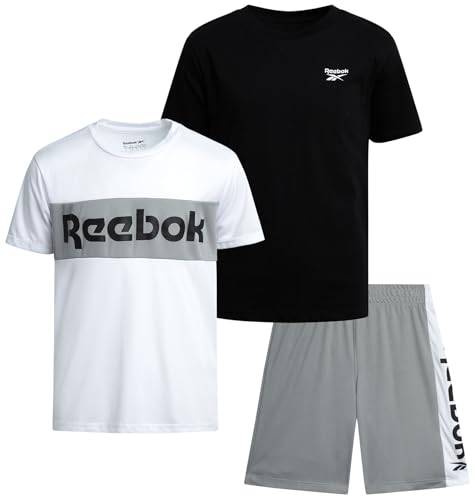 La mejor comparación de Camisetas y camisas deportivas para Niño los mejores 10. 44 Reebok - Conjunto de pantalones cortos deportivos para niños, 3 piezas, ropa de verano con camisetas gráficas y pantalones cortos para correr para niños activos,...