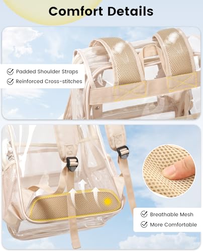 Image of Vorspack Heavy Duty Clear Backpack - Large See Through Bookbag Transparent Backpacks for College, Work, Travel - Apricot
