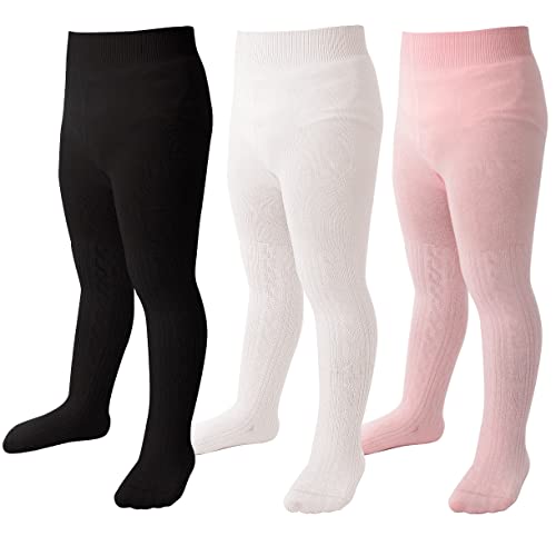 Image of Marchare Baby Girls Tights Thick Solid Cable Knit Leggings Winter Warm Stockings For Toddler Girls 1 /2 /3 /4 /5 Pack