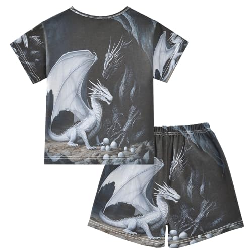 ALAZA Black White Dragon Egg Pajamas Set Short Sleeve Cotton Sleepwear Summer Pjs 2 Piece 5-14Y2