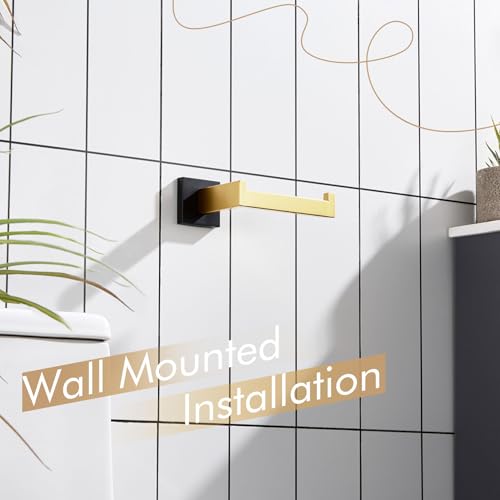 Image of KOKOSIRI Toilet Paper Holder Toilet Roll Holder Bath Towel Hook Wall Mount Square Robe Hook Coat Hook Black Gold B2003GDK+B1010GDK-P2