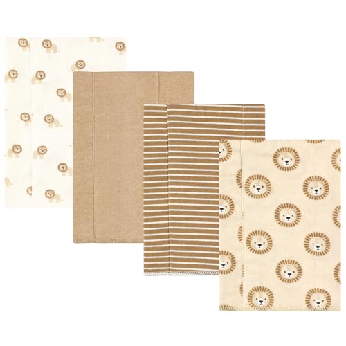 Image of Hudson Baby Unisex Baby Cotton Flannel Burp Cloths, Brave Lion 4-Pack, One Size