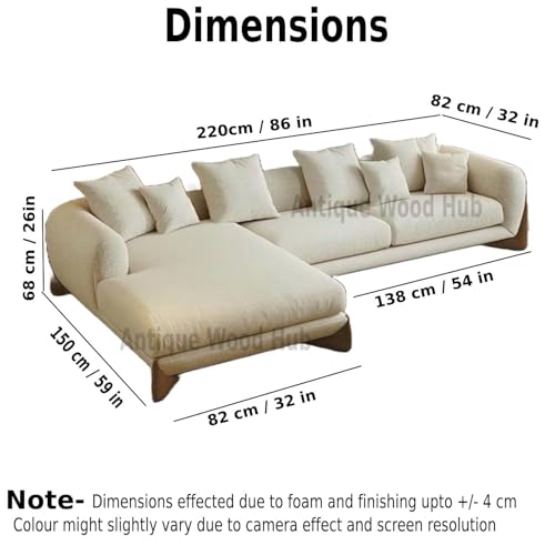 Image of Modern Off-White Boucle Upholstered Sofa Set with Stylish Wooden Legs Sofa for Living Room, Bedroom (4 Seater Sectional RHS)