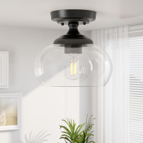 Image of VONLUCE Industrial Semi Flush Mount Ceiling Light, Matte Black