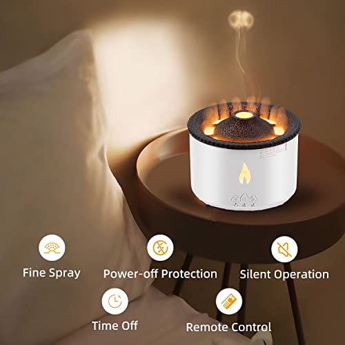 Mcbazel Volcano Humidifier with Jellyfish Mist, Flame Diffuser for Bedroom with Flame Night Light & Remote Control for Bedroom