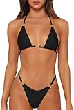 MIKETAI Sexy Bikinis for Women 2 Piece Bikini Spaghetti Strap Swimsuits Solid Color Bathing Swimwear Triangle Bathing Suit (US, Alpha, Small, Regular, Regular, Black)