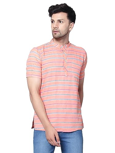 Image of LATEST CHIKAN Men's Cotton Regular Casual Strped Short Kurta Half Sleeves - (SK-LJ.DS.AS)