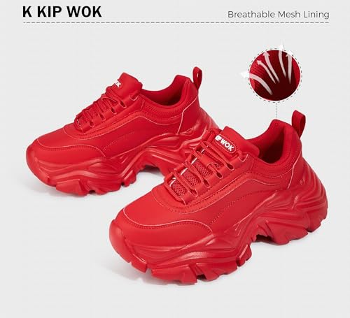 Image of K KIP WOK Chunky Sneakers for Women Fashion Platform White Leather Casual Dad Shoes Comfortable Wedge Walking Sport Sneakers