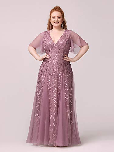 Image of Ever-Pretty Women's Sequin V Neck Plus Size Formal Dresses Evening Gown | Short Sleeve, A-Line, Empire Waist, Plus Size Mother of the Bride Dresses, Plus Size Gala Dress