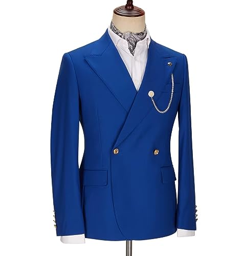 Men's 2 Piece Slim Fit Suit Double Breasted Solid Blazer Formal Jacket and Pants Set for Wedding Prom2