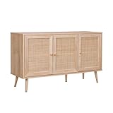 TOPLIVING Credenza Bufetera con 3 Puertas de Ratán Natural, Aparador Multiusos con Espacios de Almacenamiento de Ratán...