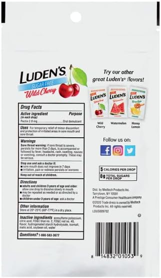 Miniatura 7 de Luden's Gotas de garganta de cereza silvestre sin azúcar, alivio del dolor de garganta, 25 unidades (paquete de 3)