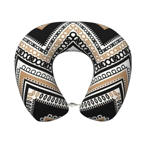 KoloQren Coussin de voyage confortable avec housse amovible Motif zigzag Noir/blanc/marron clair