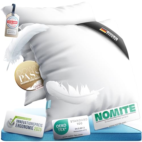 LEOSARA® 3-Kammer Daunenkissen 80x80 – Daunenkissen - Federkissen Kopfkissen Daunen I Allergiker geeignet I Atmungsaktiv I Kopfkissen 80x80cm, 90% Daune/10% Federn