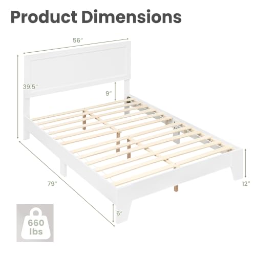 Image of GIANTEX Full Size Wooden Bed Frame with Headboard, Wood Slat Support