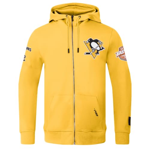 Pro Standard MENS NHL PITTSBURGH PENGUINS CLASSIC CHENILLE FULL ZIP HOODIE YELLOW 2XL