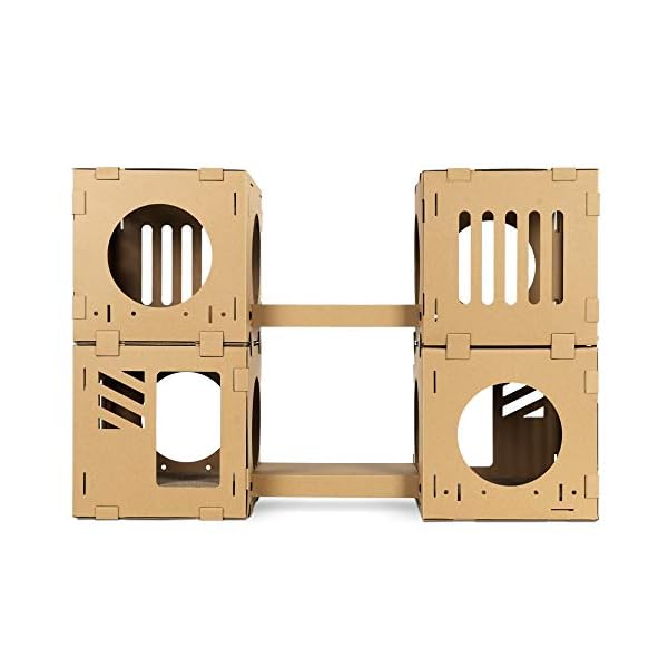 Navaris modular cardboard cat house - diy corrugated cardboard configurable play tower condo for small cats, kittens, rabbits - 4 cubes with 2 bridges - image 9