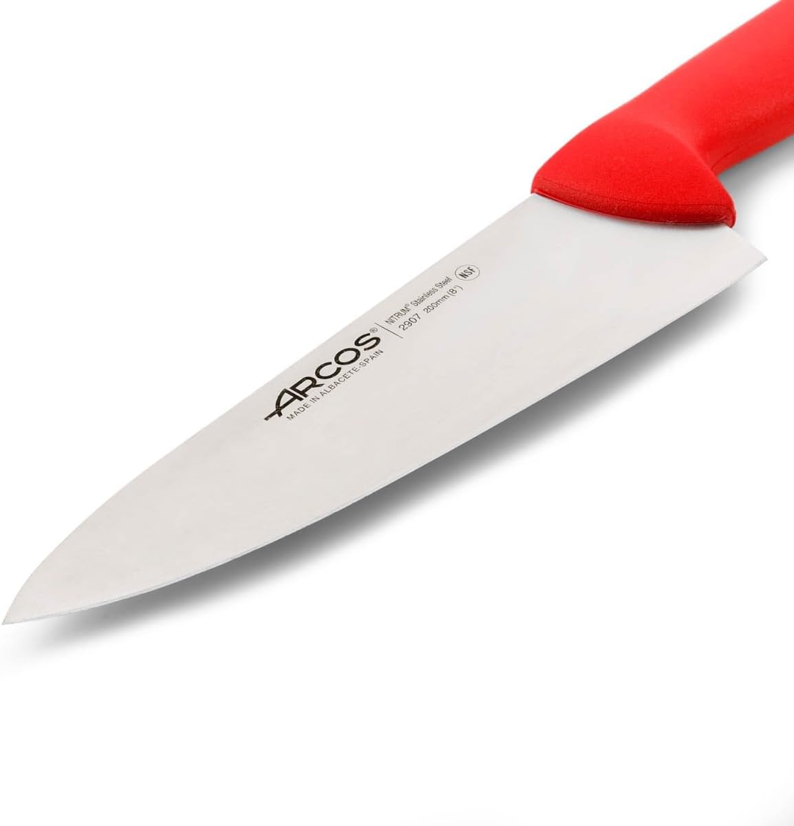 Arcos Chef Knife 8 Inch Nitrum Stainless Steel and 200 mm blade. Professional Multipurpose Cooking Knife. Ergonomic Polypropylene Handle. Series 2900. Color Red