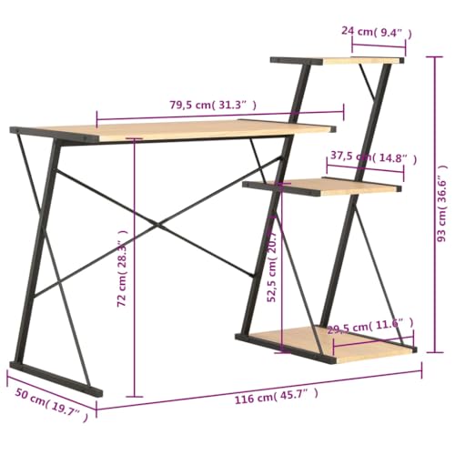 Bureau noir et chêne 116x50 cm avec étagère de rangement - 3