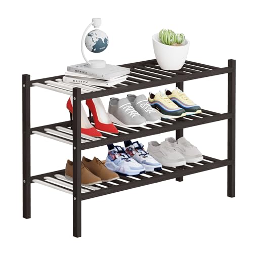 Buymoth 3 Tier Bamboo Shoe Rack Storage Organizer for Closet, Multifunctional Stackable Free...