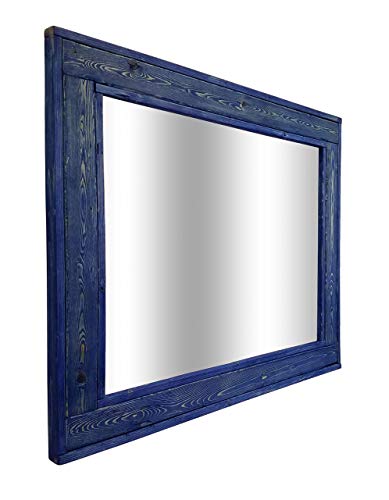 Herringbone Reclaimed Wood Framed Mirror, Available in 4 Sizes and 12 Colored Stains: Shown in Island Water - Framed Mirror Wall Decor, Large Framed Wall Mirror, Rustic Decor