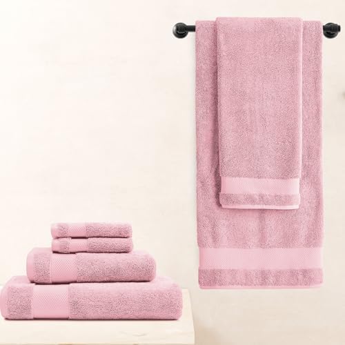 BIOWEAVES 100% Organic Cotton Bath Towel Set | 700 GSM Plush 6-Piece Premium Towel Set GOTS Certified, 2 Bath Towels, 2 Hand Towels & 2 Washcloths - Dusty Pink - Thumbnail 2