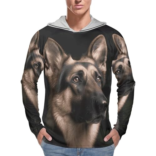 Men's Sun Shirts UPF 50+ Rash Guard Long Sleeve Sun Protection Hoodie German Shepherd Lightweight Shirt S White