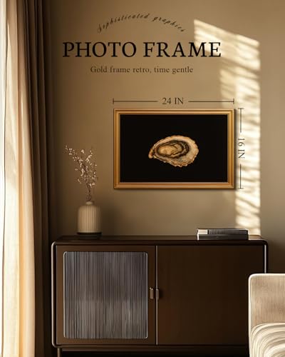 Image of VIYYIEA Vintage Gold Framed Wall Art for Living Room, Oyster Canvas Prints Home Decor, Oil Painting Picture, Bedroom Wall Decor Gifts for Friends or Family -【Oyster】-(24L x 16W)