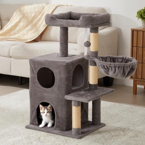 Keygarzone Multi-Level Cat Tree Tower for Large Cats with Scratching Posts, Condos, Perch, Hammocks & Toys, Cat Jungle Gym for Indoor Cats, Ideal for Multi-Cat Households, Grey