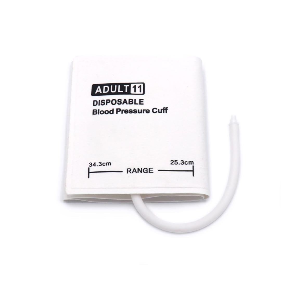 Bracciale monouso per pressione sanguigna 5 pezzi con tubo singolo + connettore BP12 per adulto #11 25,3-34,3 cm, bracciale NIBP di ricambio, bracciale BP in tessuto non tessuto