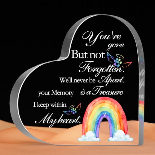 MUNLICAR Acrylic Decorative Signage, Pet-Rainbow Memorial Signage, Heart Shaped, 5.1 x 5.1 inches, for Loss of Dog Cat, Sympathy Condolence Gifts, Table Desk Shelf Decor Plaque