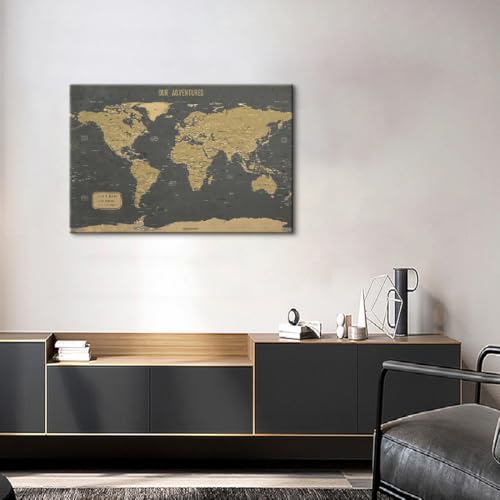 アートパネル アートボード 世界地図 アンティーク風 木枠付き完成品 | キャンバス セット ポスター | 絵画 ピクチャー 壁掛け フレーム (40x60cm（16x24in）,A) [3]