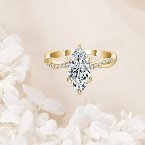 NAOKETEN IGI CERTIFIED 1-3 Carat Lab Grown Diamond Solitaire Marquise Ring Solid 10K 14K 18K Gold Diamond Wedding Engagement Ring Engraved Promise Birthday for Women Wife（Style 3） by NAOKETEN - Image 2
