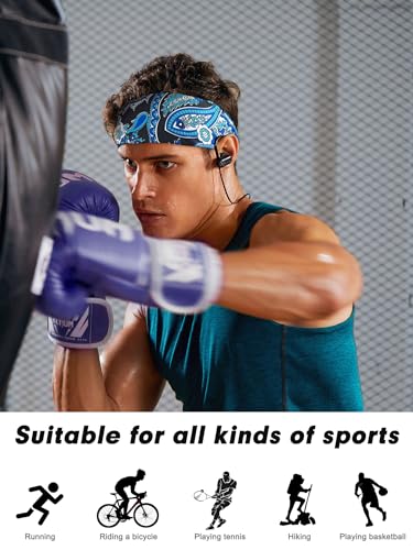 Image of AWUMBUK Sports Headbands for Men, Sweat Bands Headbands Men Absorbent Head Band Stretchy Sweatbands 5 Pack Hair Band Workout Football Running Cycling Fitness (Dark Blue)