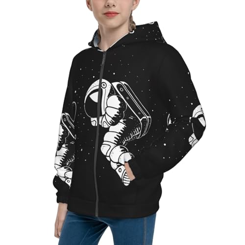 Astronaut Sits on Moon Kid Hoodies Boys Zip Up Sweatshirts Girls Pullover with Pocket