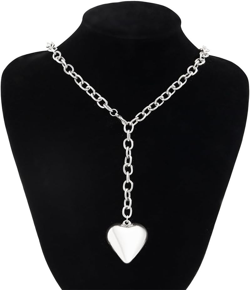 Trendy Chunky Gold Big Heart Necklaces Long Thick Chain Choker for Women, Charm Silver Large Love Heart Pendant Necklace Statement Jewelry Accessories - Image 8