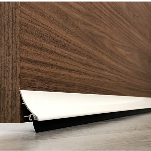 Tira de sellado Burlete bajo puerta de aluminio con doble alero deflector para desvio del agua 100cm (Blanco) aislante de labio de caucho flexible