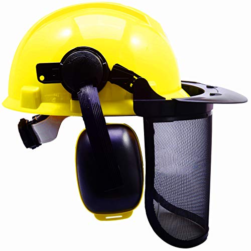 Yellow Forest Head Protection Helmet, Industrial Forestry Safety Helmet With Ear Muffs And Protective Visors, Comfortable Lining And Wire Mesh Mask Heavy Duty Hard Hat Chainsaw Helmet